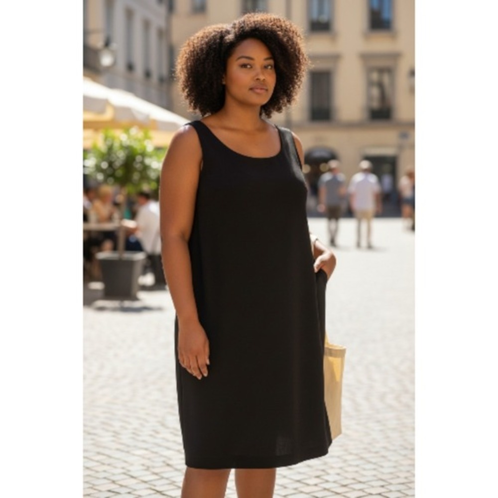 Julian Taylor NY Women's Little Black Dress Size 18W‎ Neck Detail Sleeveless Zip